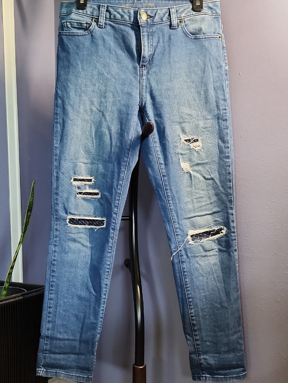 Michael Kors Light Wash Distressed Skinny Jeans